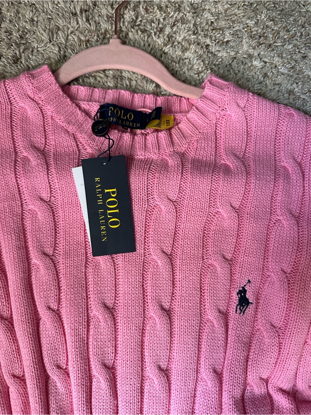 Ralph Lauren Pink Cable-Knit Short Sleeve Crew Sweater - Picture 2 of 3